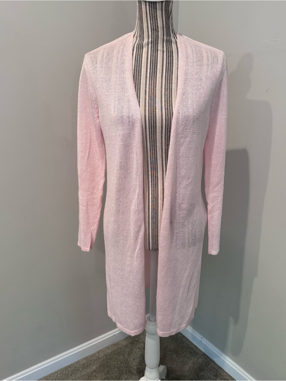 J Jill Women Sz Small Pink Open Front Knit Cardigan Sweater Duster Long Sleeve